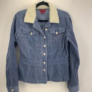 Y2K Carbon Womens Medium Corduroy Trucker Jacket Faux Sherpa Collar Indie Grunge